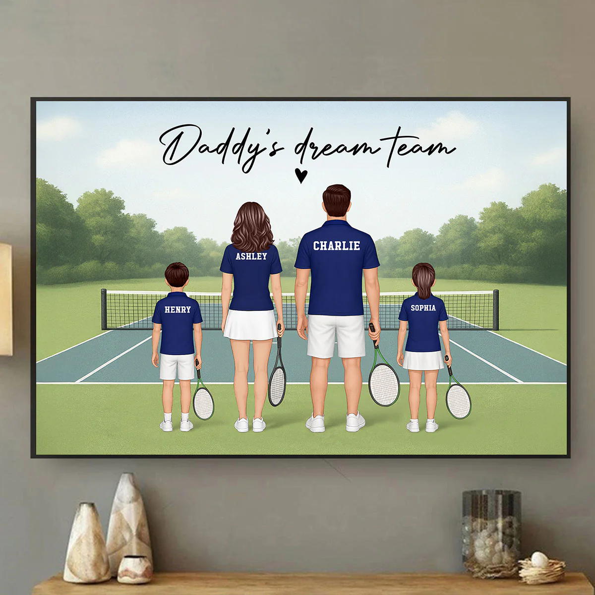Daddy's Team Tennis Family Back View Personalized Poster, Father's Day Gift - Image 4