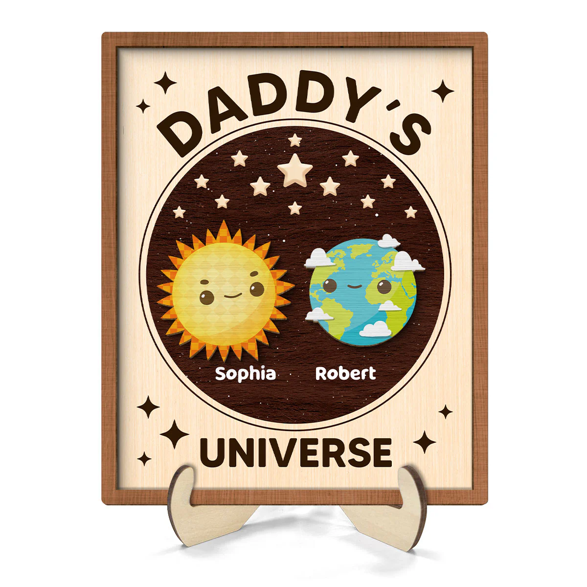 Daddy's Universe Gift Personalized 2-Layer Wooden Plaque