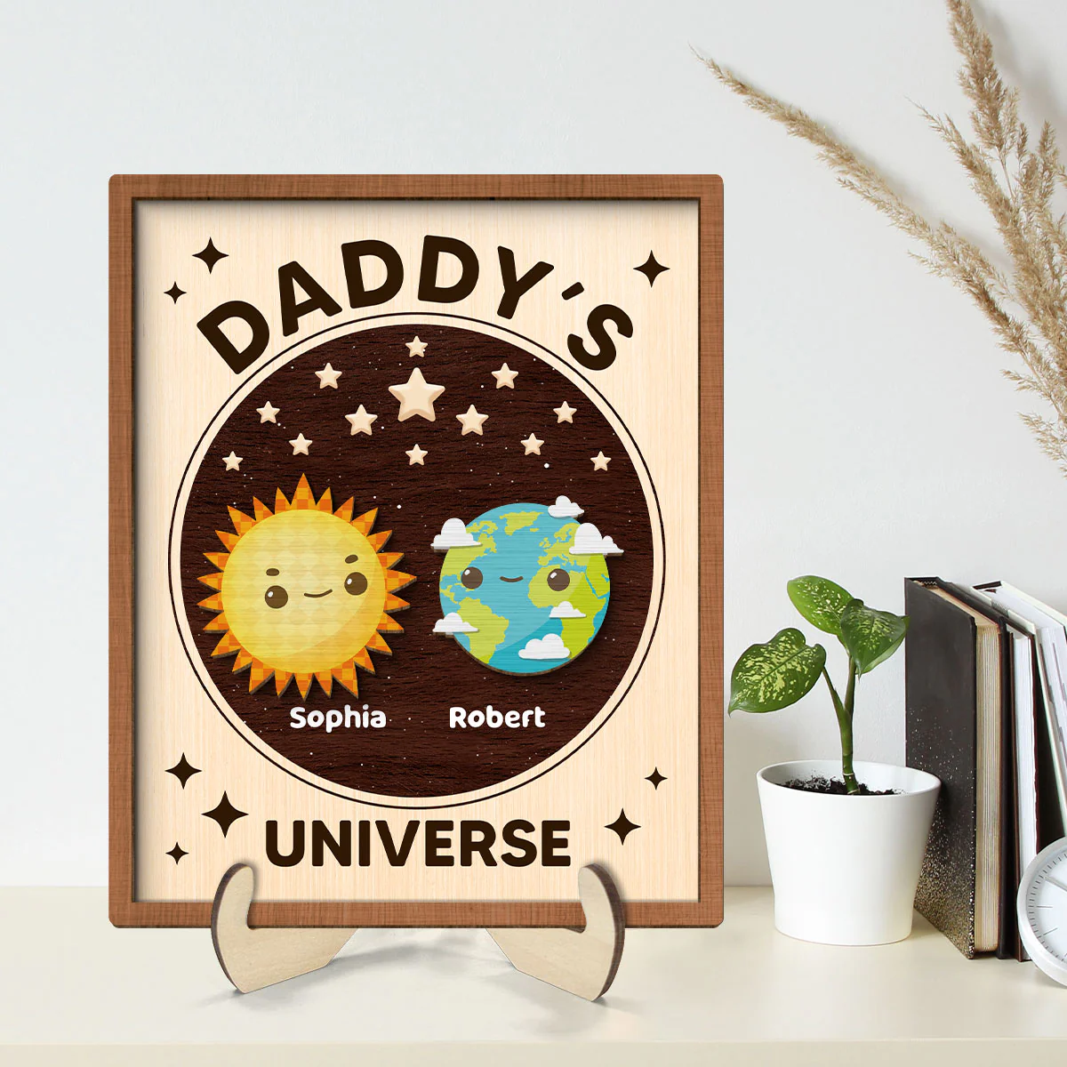 Daddy's Universe Gift Personalized 2-Layer Wooden Plaque - Image 2