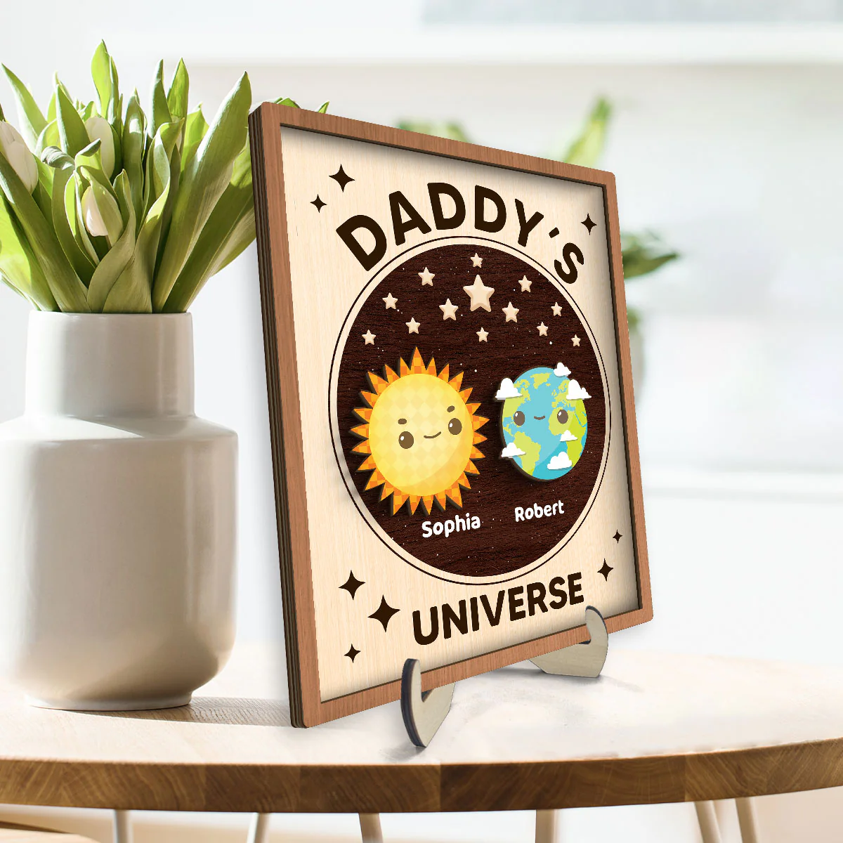 Daddy's Universe Gift Personalized 2-Layer Wooden Plaque - Image 3