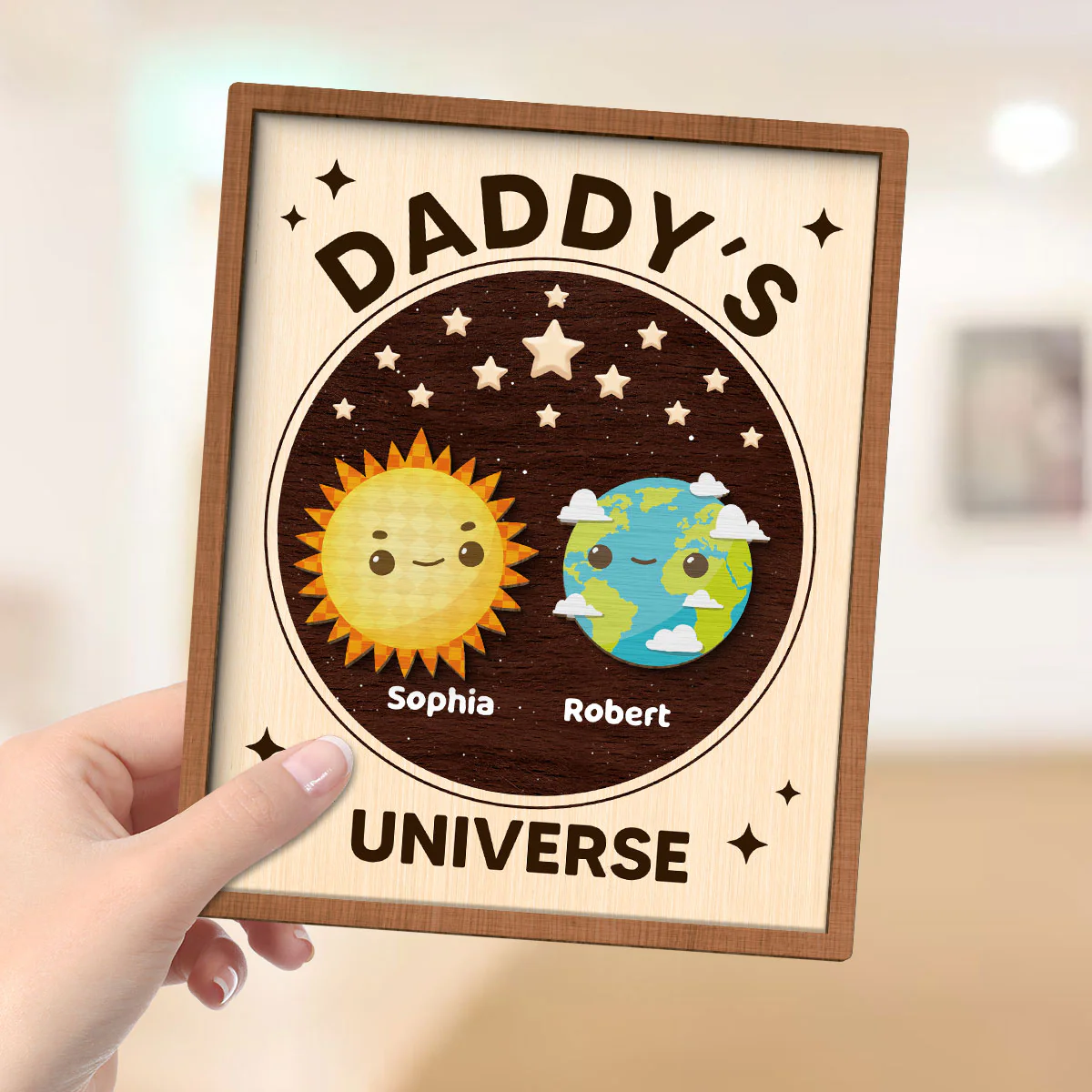 Daddy's Universe Gift Personalized 2-Layer Wooden Plaque - Image 4