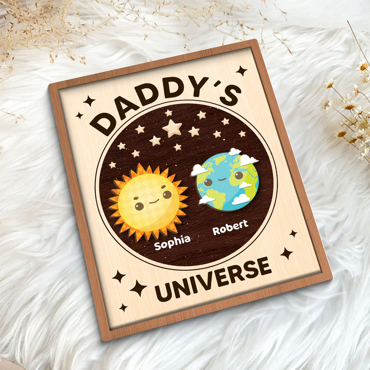 Daddy's Universe Gift Personalized 2-Layer Wooden Plaque - Image 5