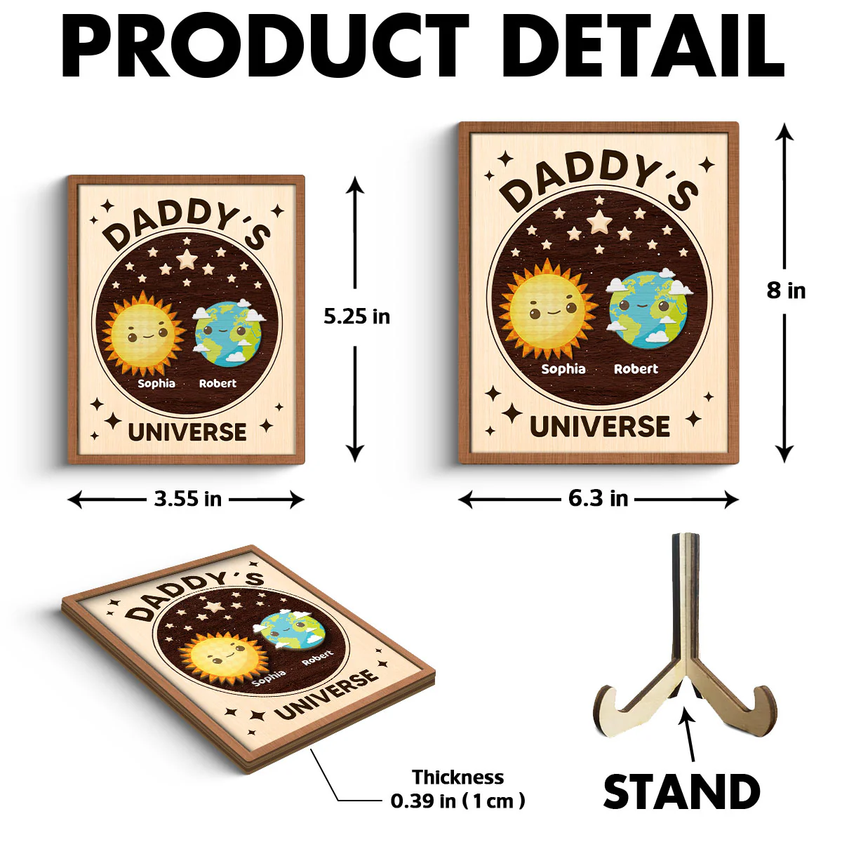 Daddy's Universe Gift Personalized 2-Layer Wooden Plaque - Image 6