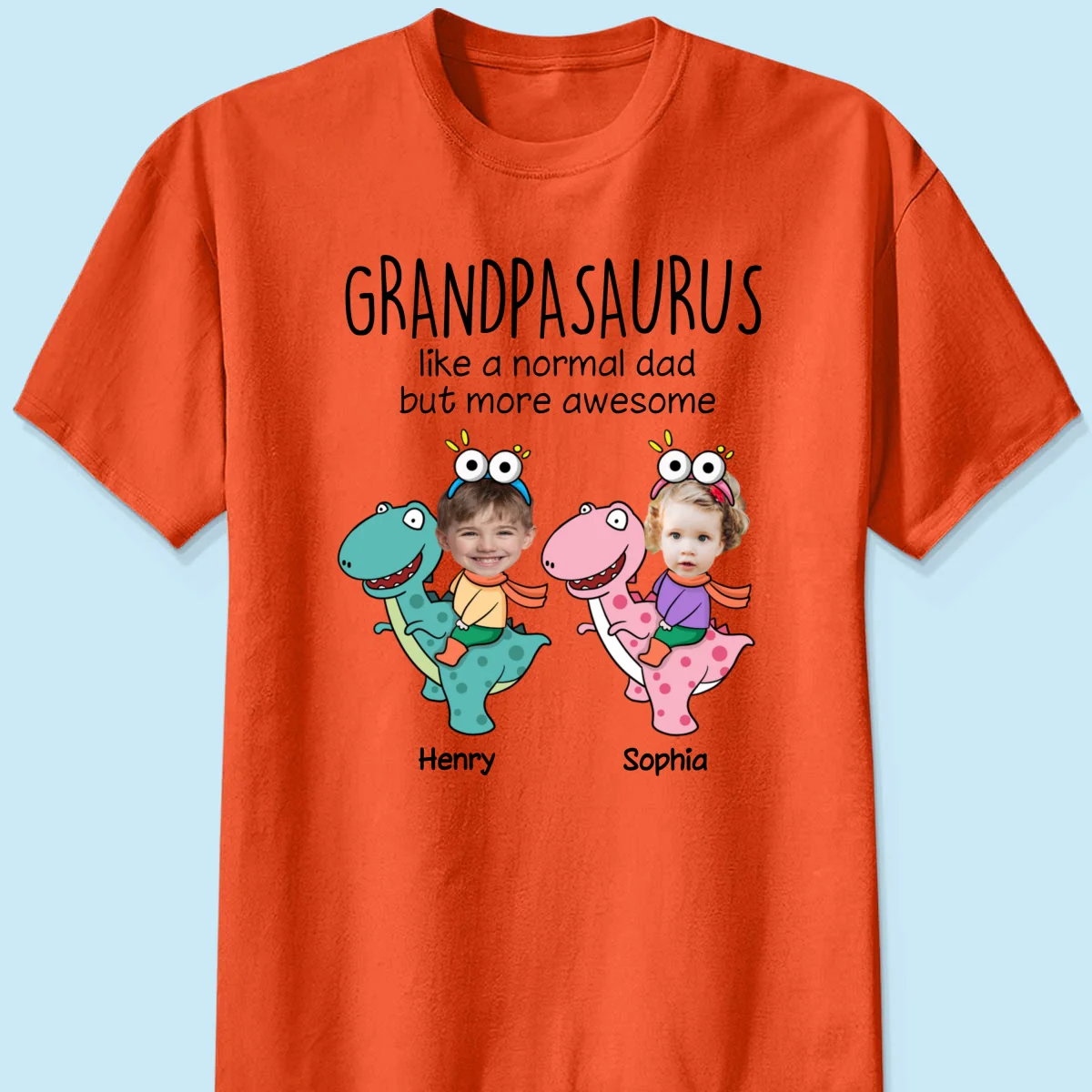 Daddysaurus Grandpasaurus Kid Face Photo Dinosaur Personalized Shirt - Image 11
