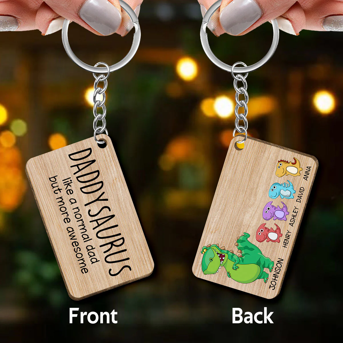 Daddysaurus Grandpasaurus Like Normal Daddy Grandpa More Awesome Father‘s Day Gift Personalized Wooden Keychain - Image 3