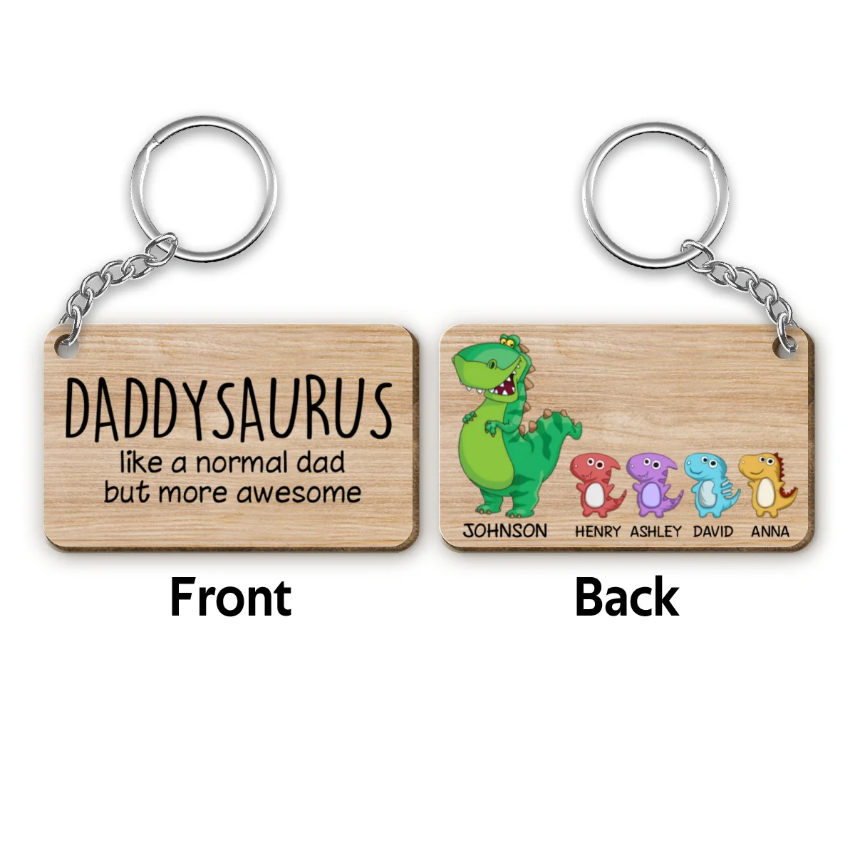 Daddysaurus Grandpasaurus Like Normal Daddy Grandpa More Awesome Father‘s Day Gift Personalized Wooden Keychain - Image 4