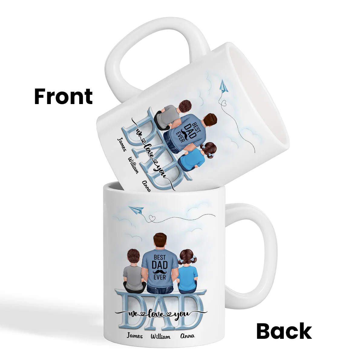 Dad Grandpa And Kids On Text Personalized Mug, Father's Day Gift For Dad, Grandpa, Husband - Image 3