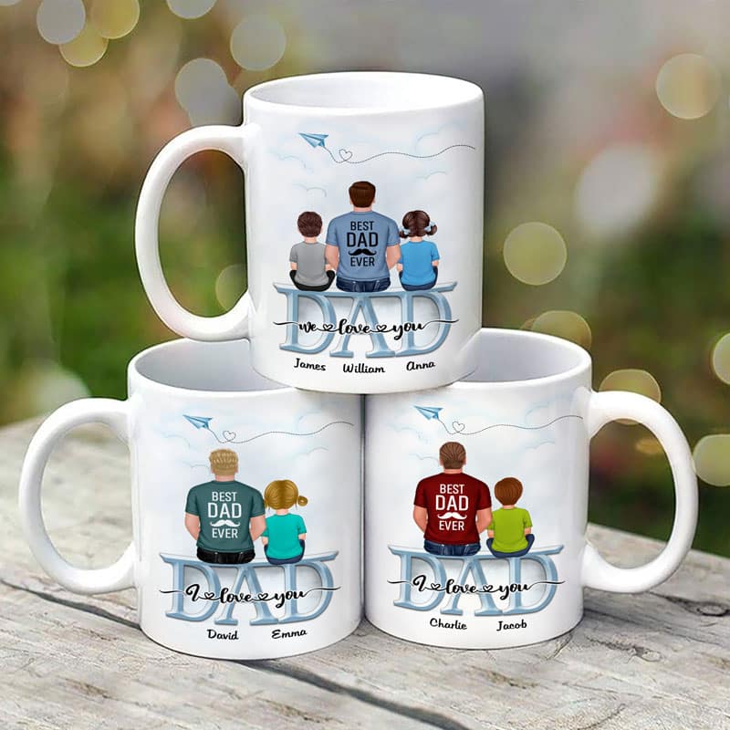 Dad Grandpa And Kids On Text Personalized Mug, Father's Day Gift For Dad, Grandpa, Husband - Image 6