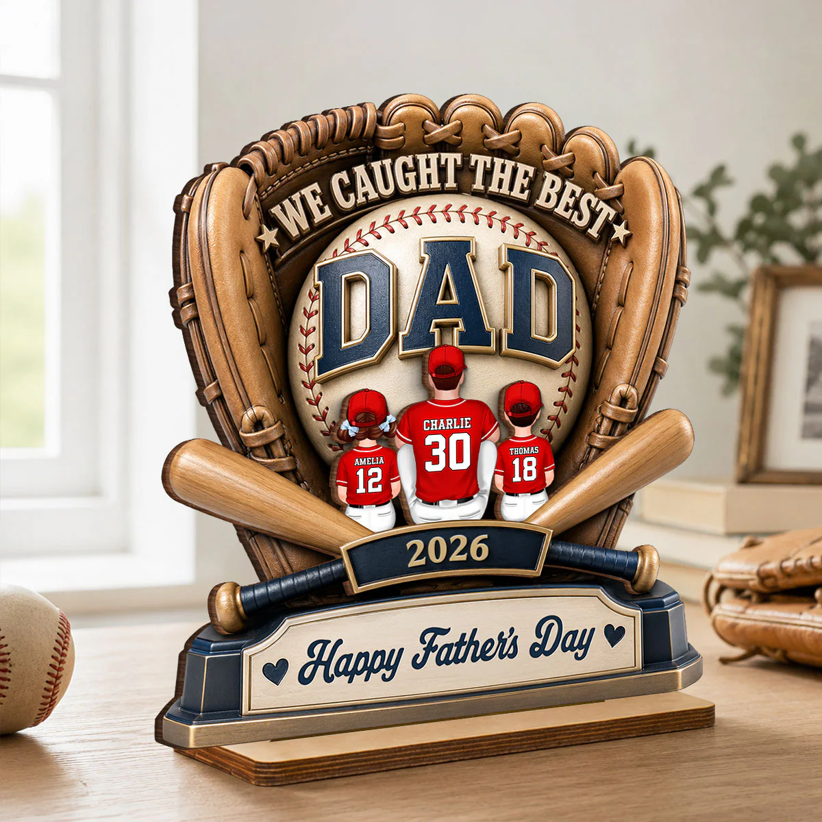 Dad's Greatest Catch Baseball - Personalized 2-Layered Wooden Plaque - Gift For Dad, Husband - Image 6