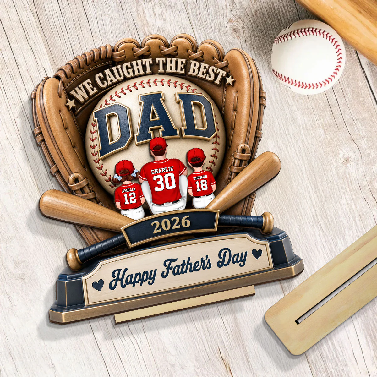Dad's Greatest Catch Baseball - Personalized 2-Layered Wooden Plaque - Gift For Dad, Husband - Image 8