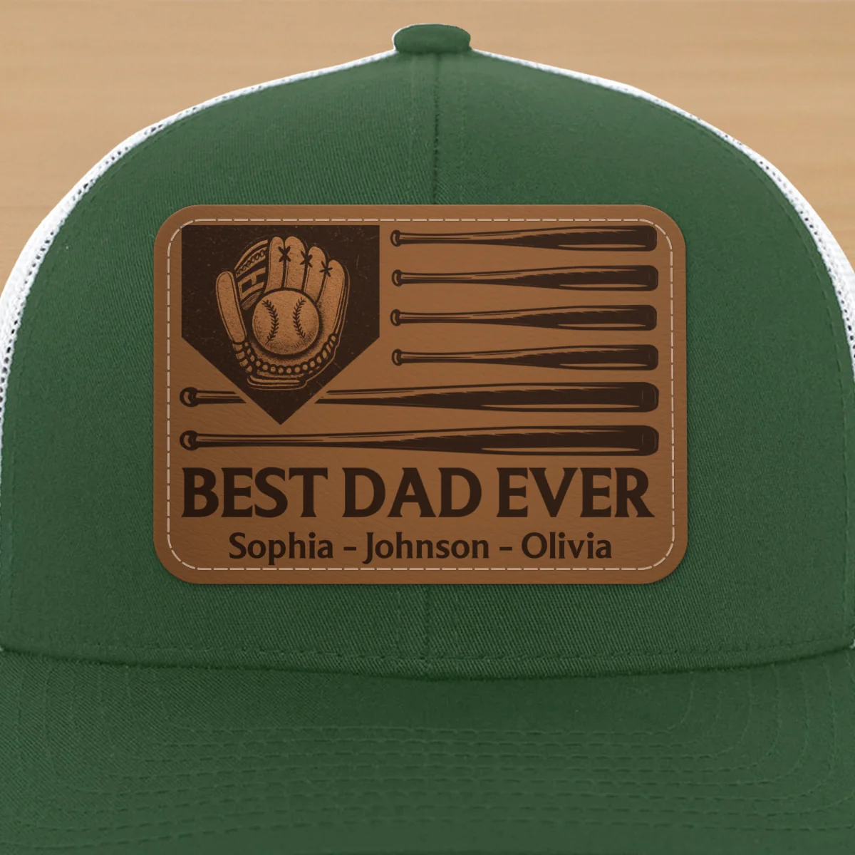 Dad's Home Run Best Dad Ever Baseball Themed Personalized Leather Patch Hat - Image 21
