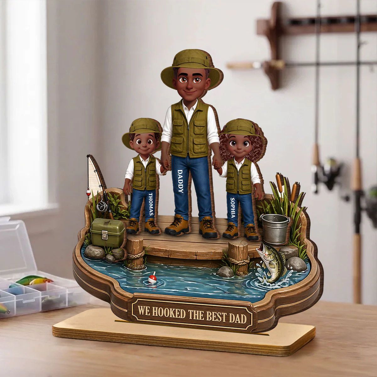 Dad's Little Fishing Partners - Personalized 2-Layered Wooden Plaque - Heartfelt Gift For Fishing Dad, Gift For Husband - Image 2