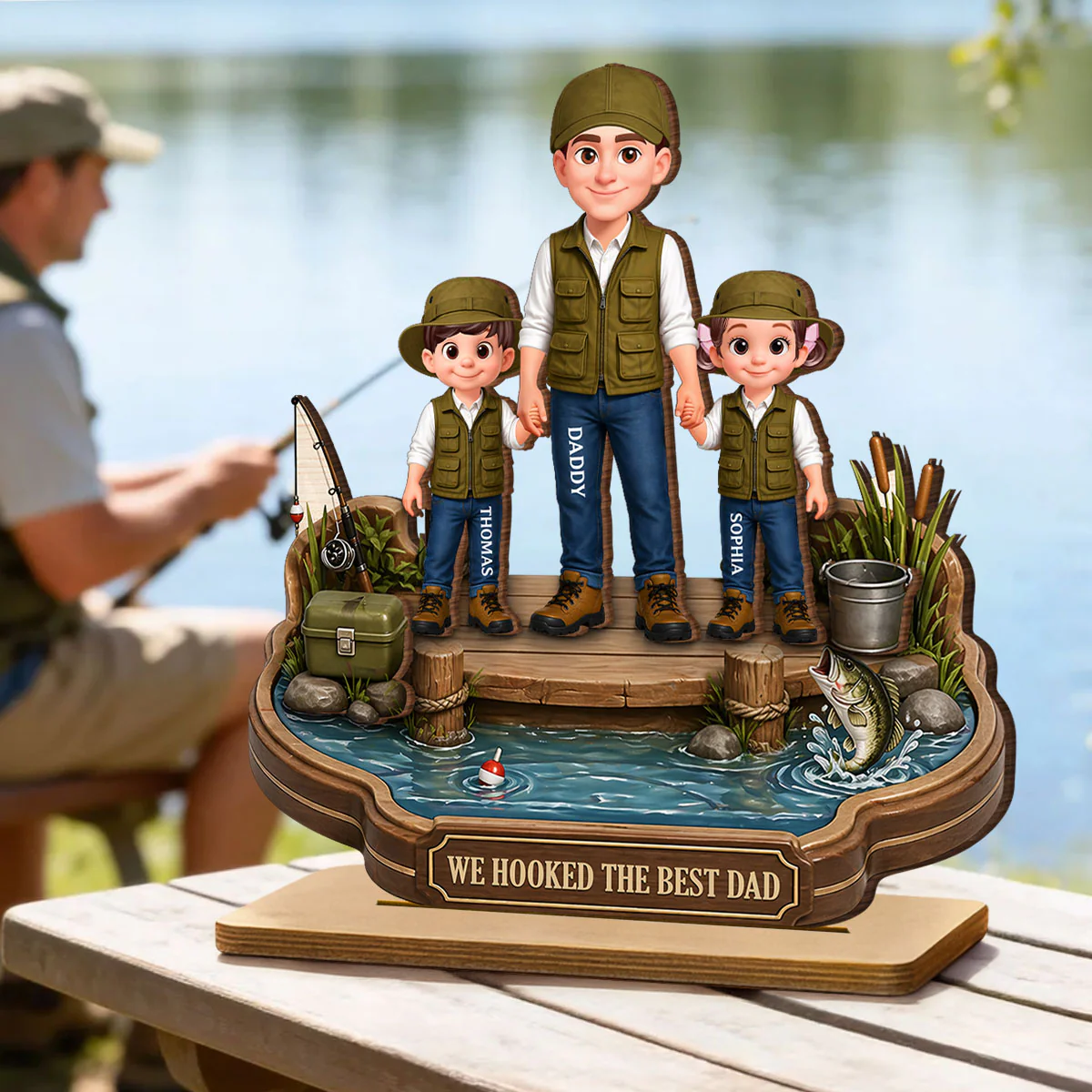 Dad's Little Fishing Partners - Personalized 2-Layered Wooden Plaque - Heartfelt Gift For Fishing Dad, Gift For Husband - Image 6