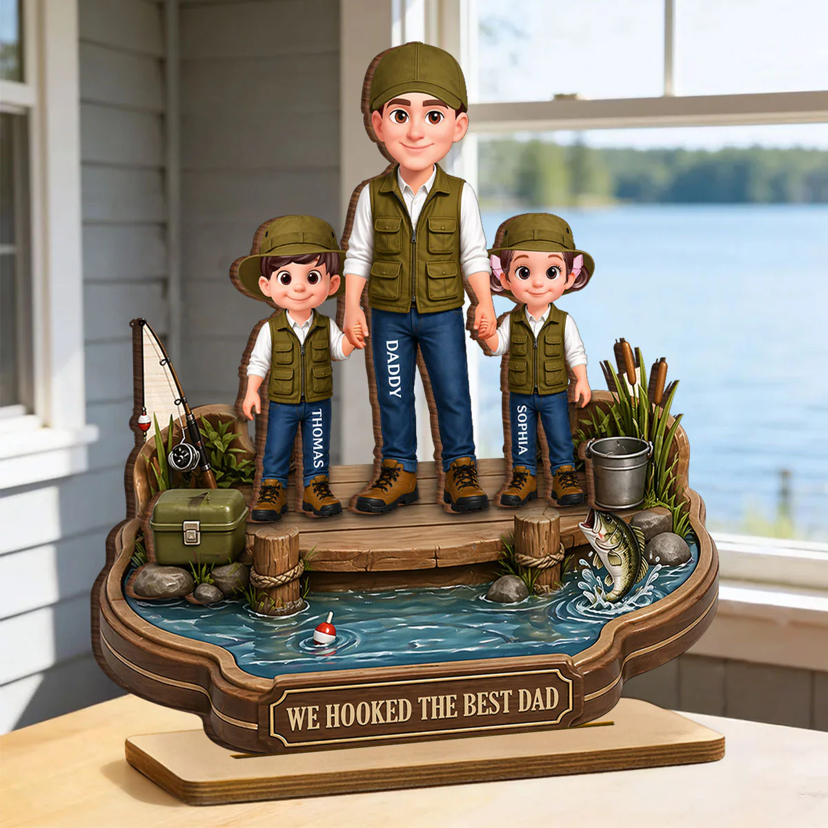 Dad's Little Fishing Partners - Personalized 2-Layered Wooden Plaque - Heartfelt Gift For Fishing Dad, Gift For Husband - Image 4