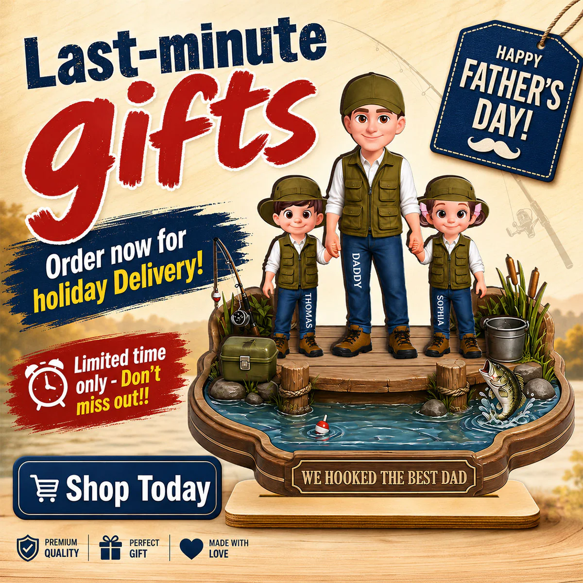 Dad's Little Fishing Partners - Personalized 2-Layered Wooden Plaque - Heartfelt Gift For Fishing Dad, Gift For Husband - Image 7