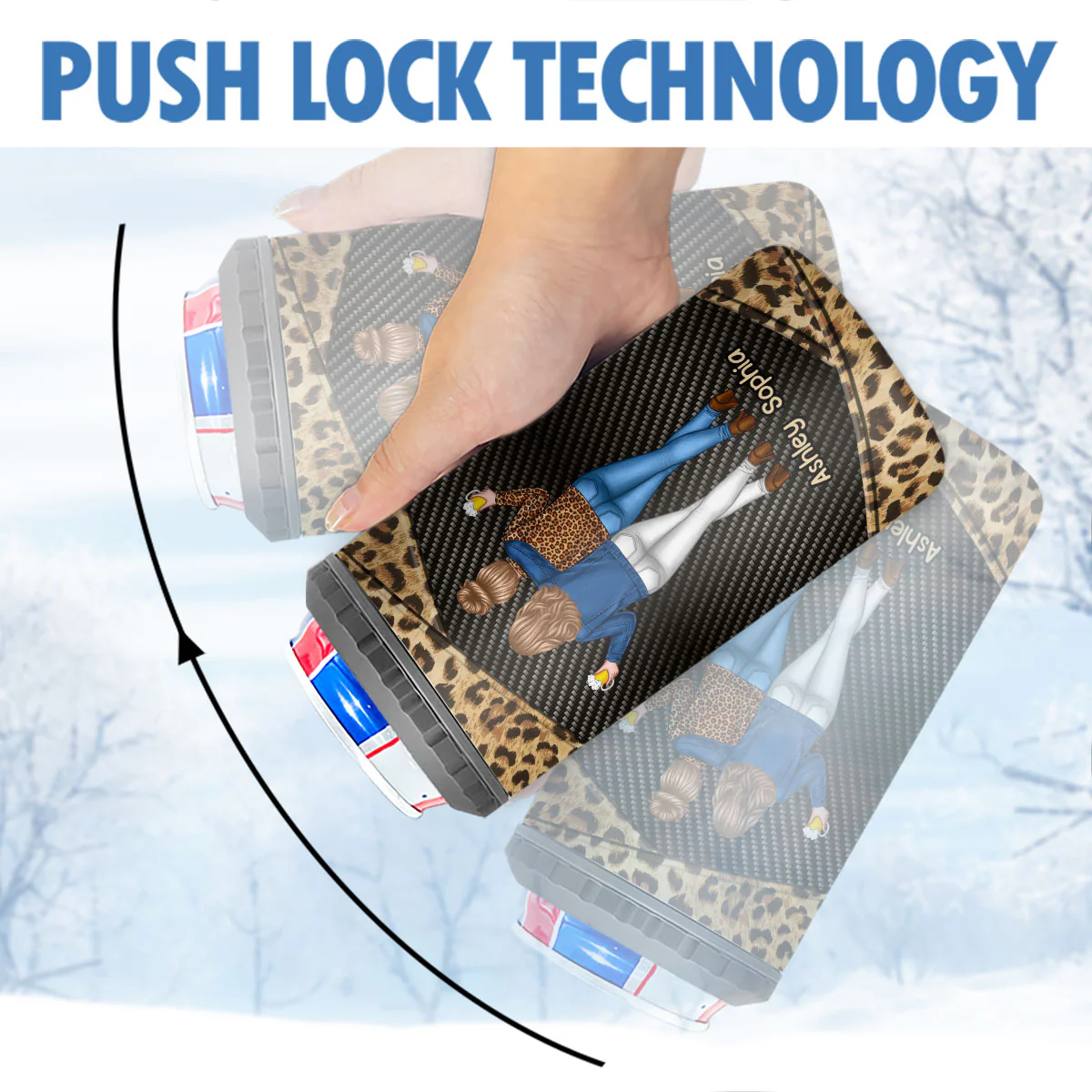 Dark Color Back View Besties Leopard Personalized 4 In 1 Can Cooler - Image 6