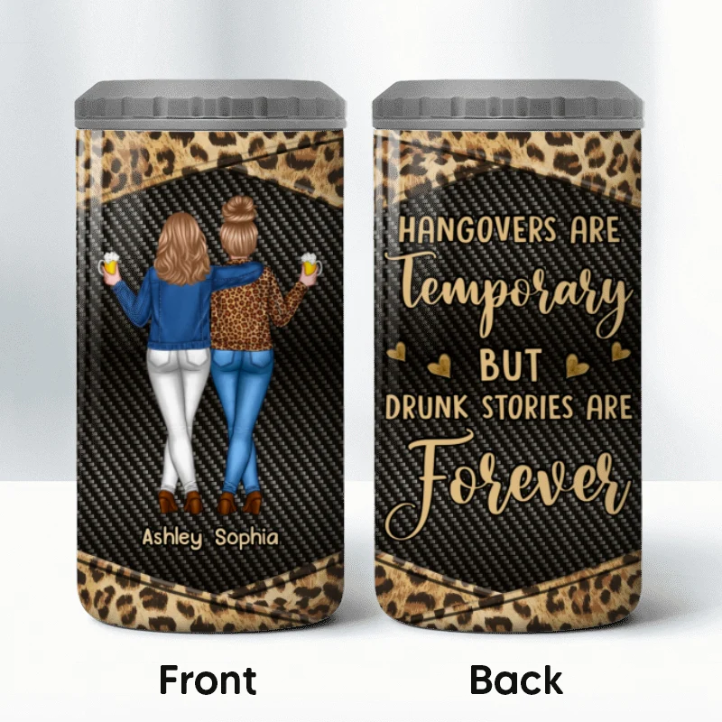 Dark Color Back View Besties Leopard Personalized 4 In 1 Can Cooler - Image 8