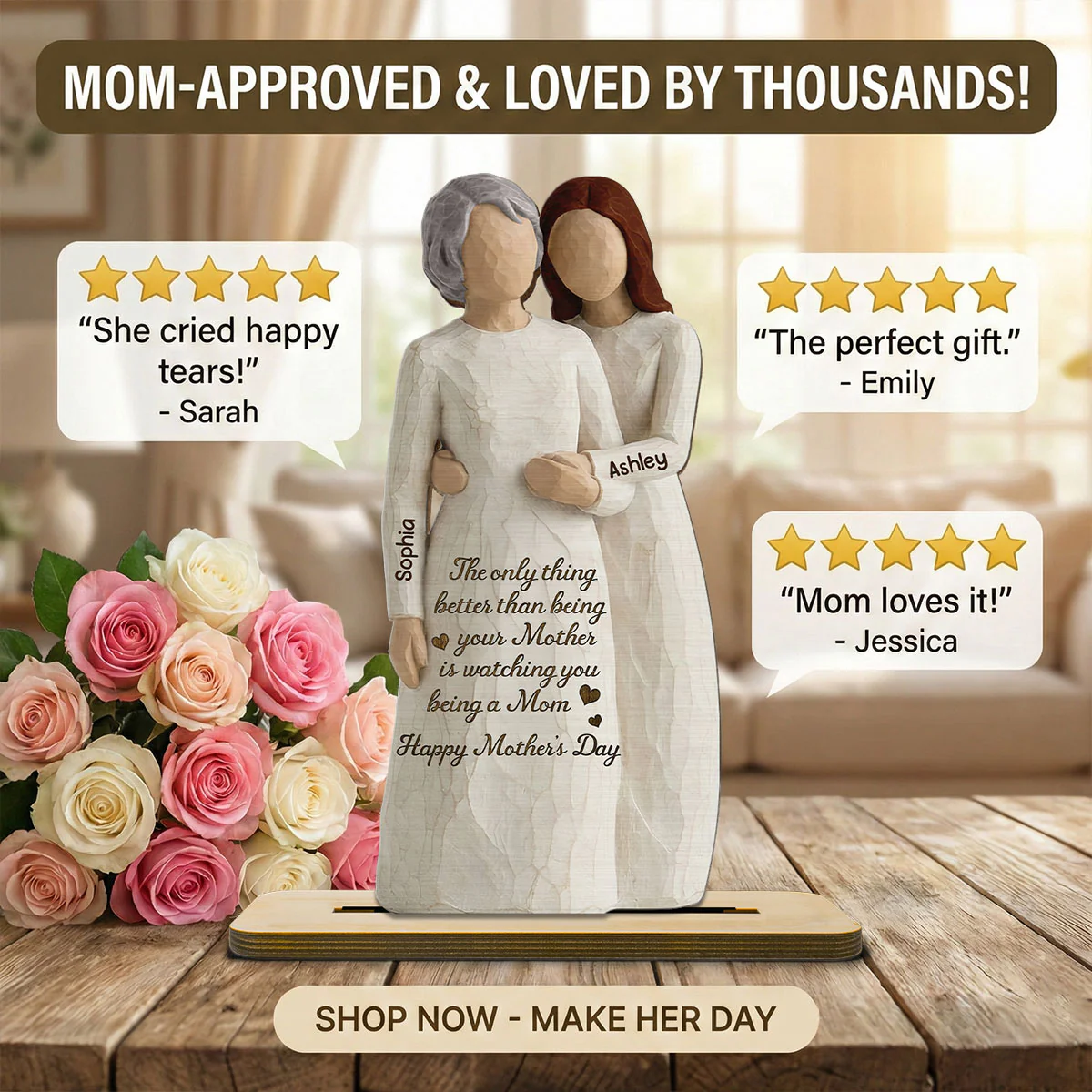 Daughter Watching You Be A Mom 2D Flat - Personalized 2-Layered Wooden Plaque - Mother's Day Gift For Daughter From Mom - Image 3
