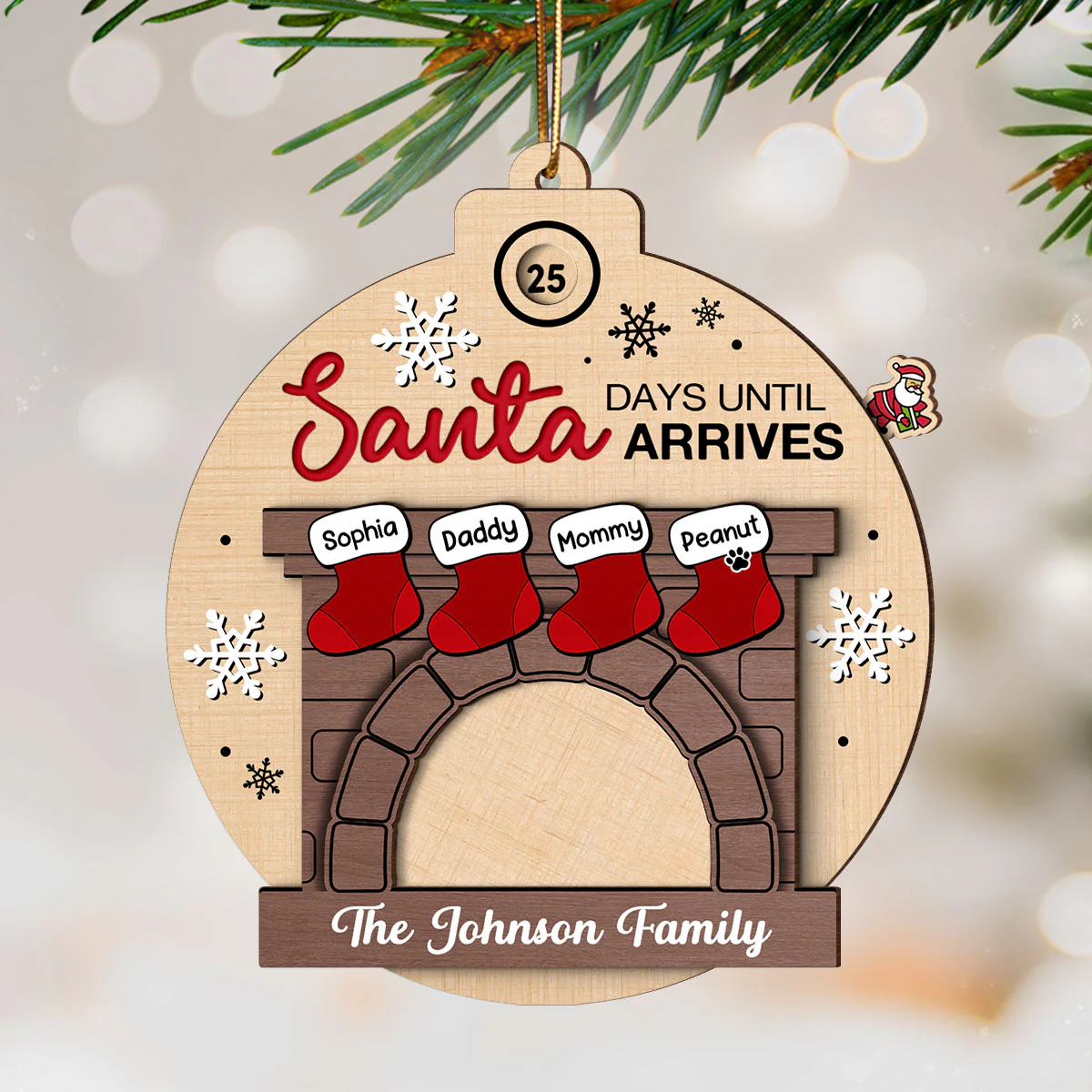 Days Till Santa Arrives Family Christmas Stockings Fireplace Personalized Countdown Ornament - Image 3