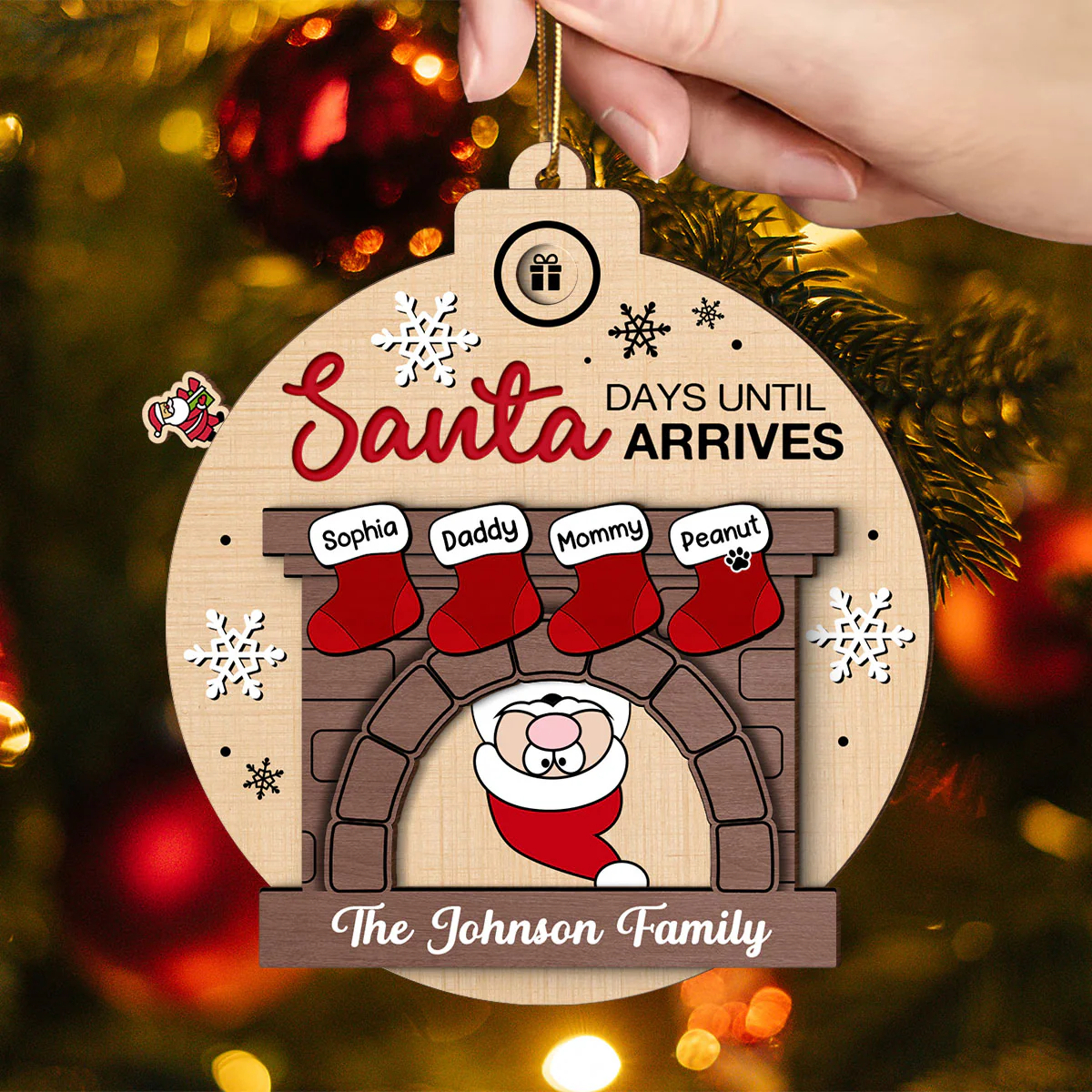 Days Till Santa Arrives Family Christmas Stockings Fireplace Personalized Countdown Ornament - Image 4
