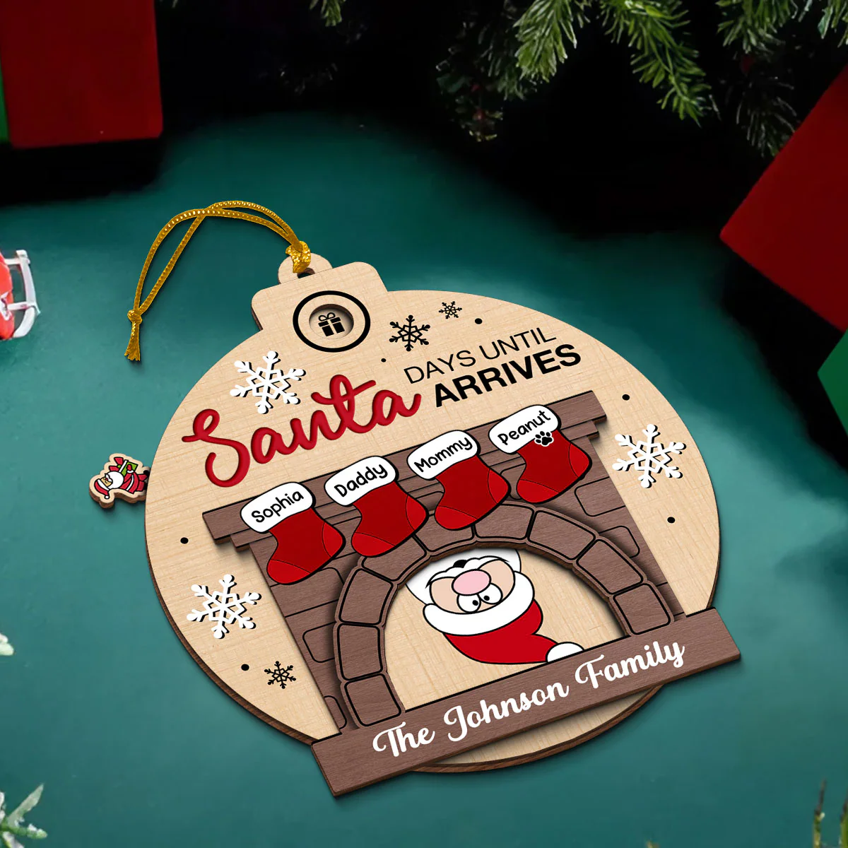 Days Till Santa Arrives Family Christmas Stockings Fireplace Personalized Countdown Ornament - Image 5