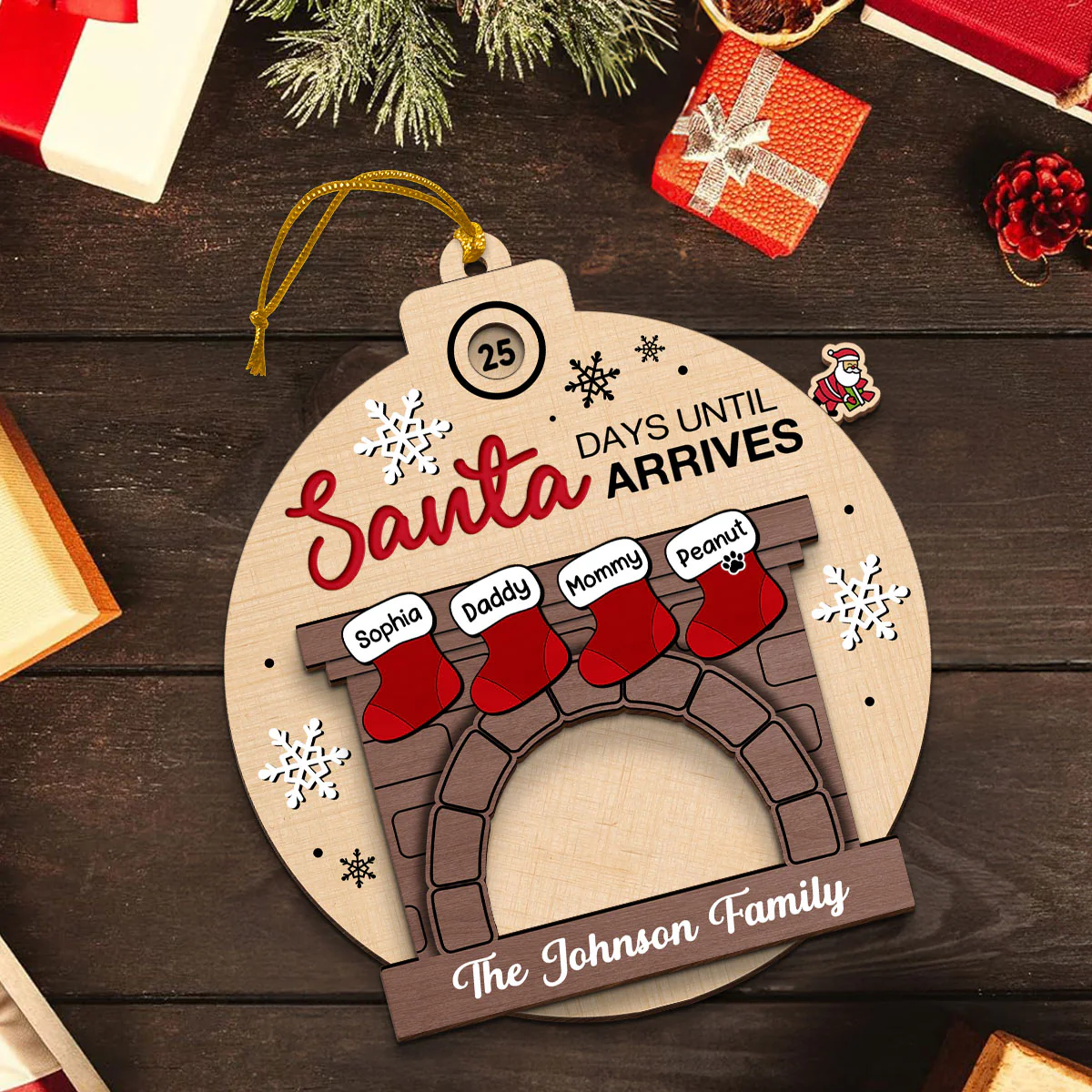 Days Till Santa Arrives Family Christmas Stockings Fireplace Personalized Countdown Ornament - Image 6