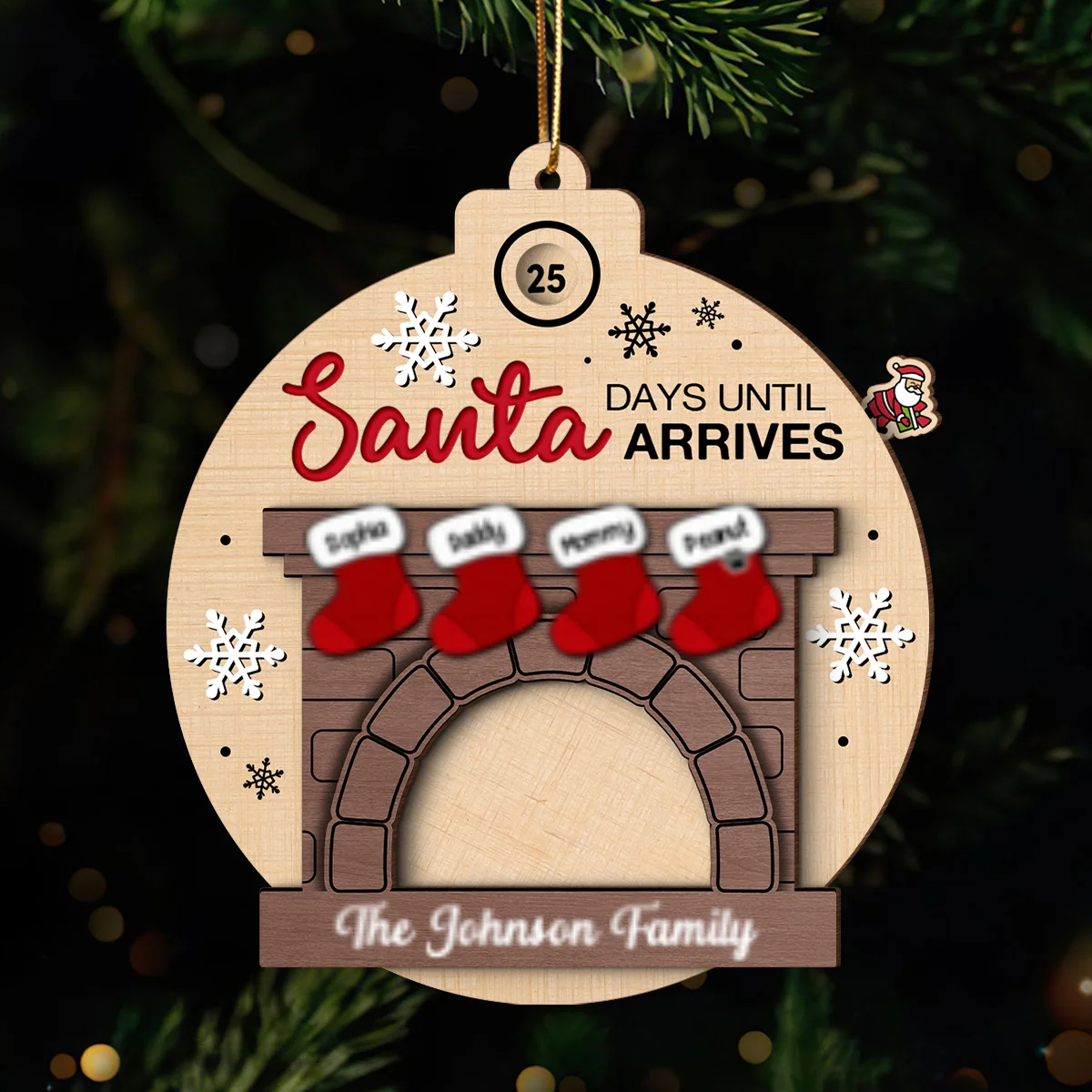 Days Till Santa Arrives Family Christmas Stockings Fireplace Personalized Countdown Ornament - Image 9