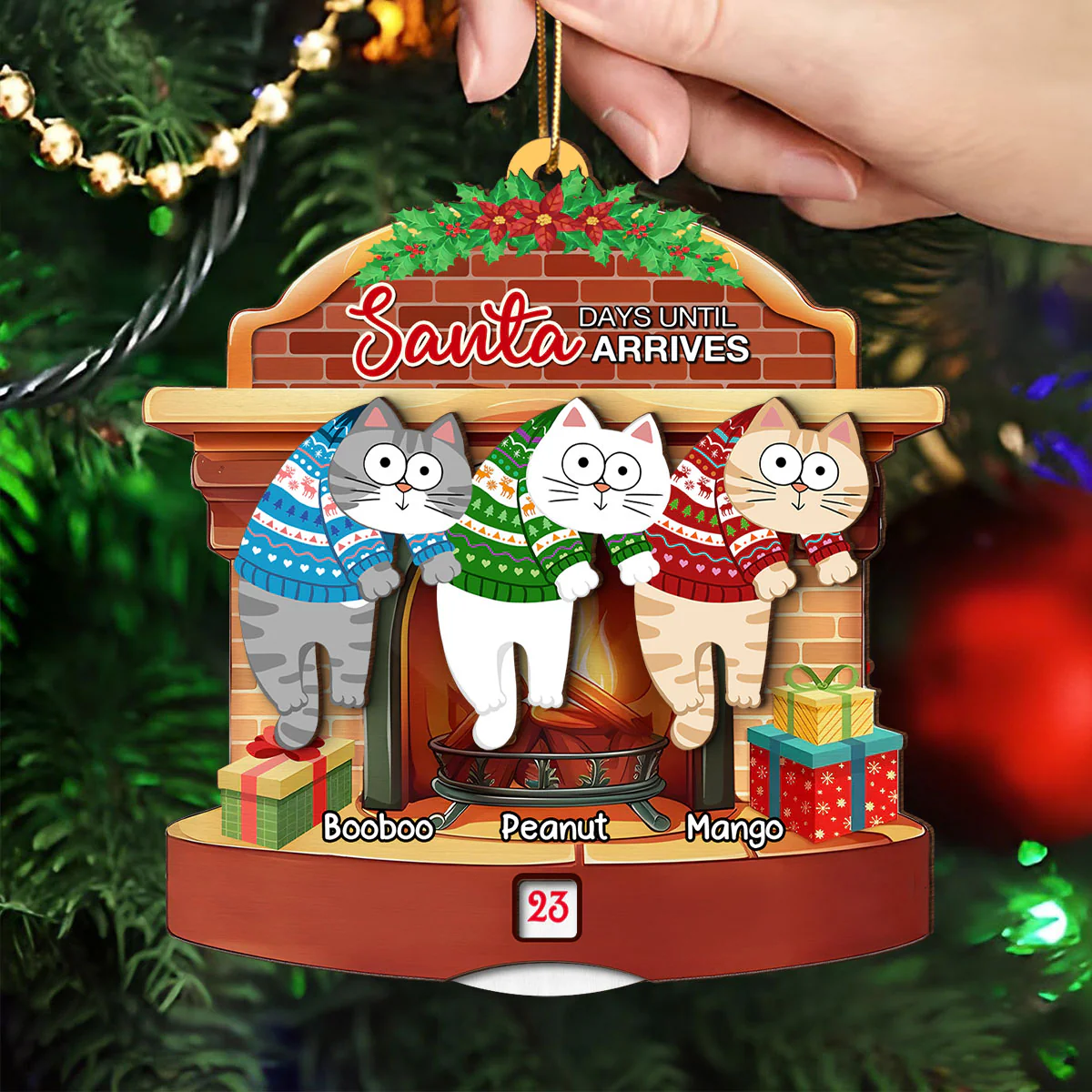 Days Till Santa Arrives Hanging Cats Personalized Countdown Ornament, Christmas Gift For Cat Owners, Cat Lovers - Image 4