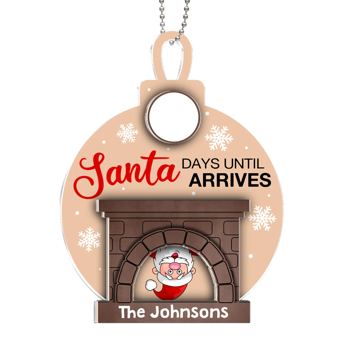 Days Until Santa Arrives Christmas Fireplace Countdown Personalized 2-Layer Acrylic Ornament - Image 2
