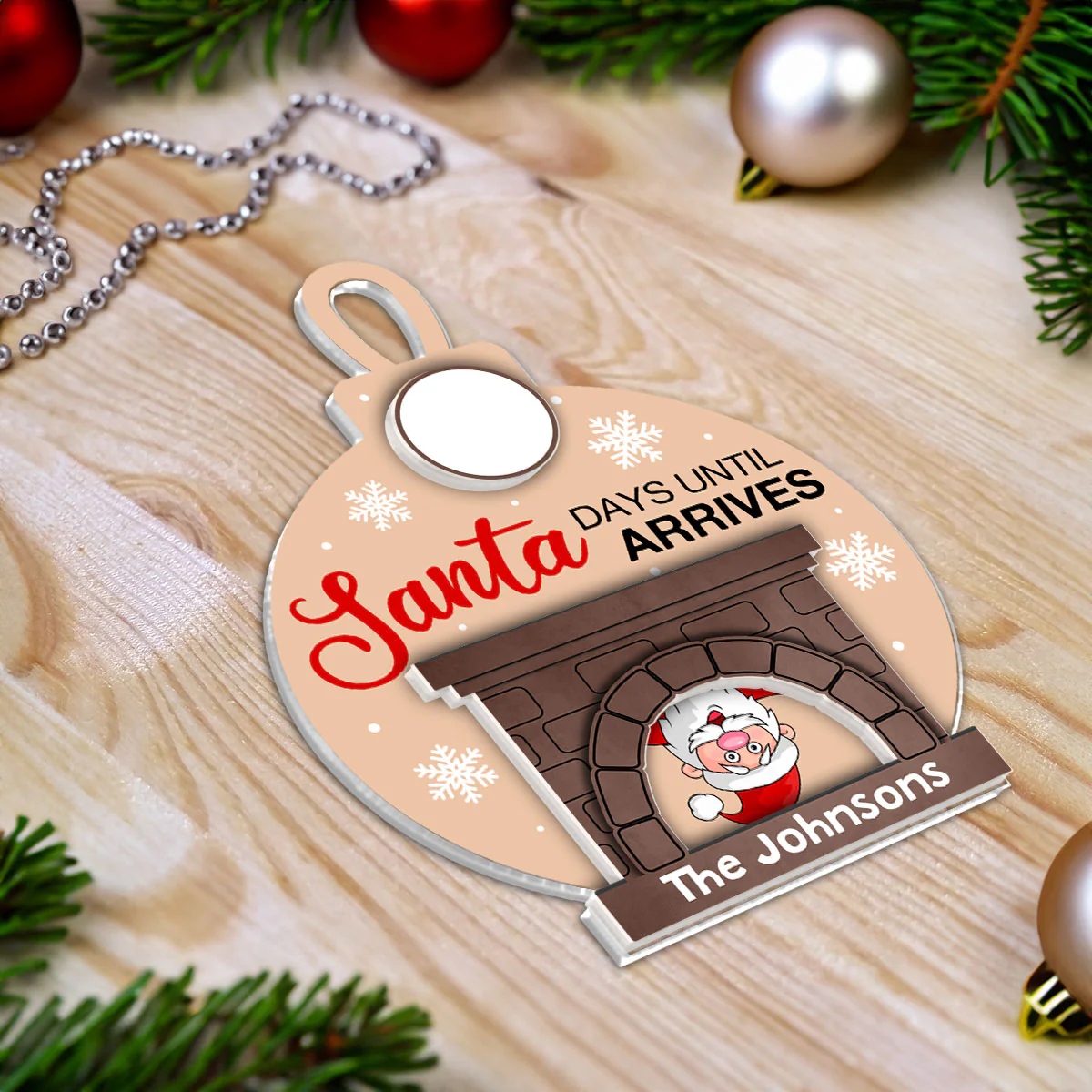 Days Until Santa Arrives Christmas Fireplace Countdown Personalized 2-Layer Acrylic Ornament - Image 4