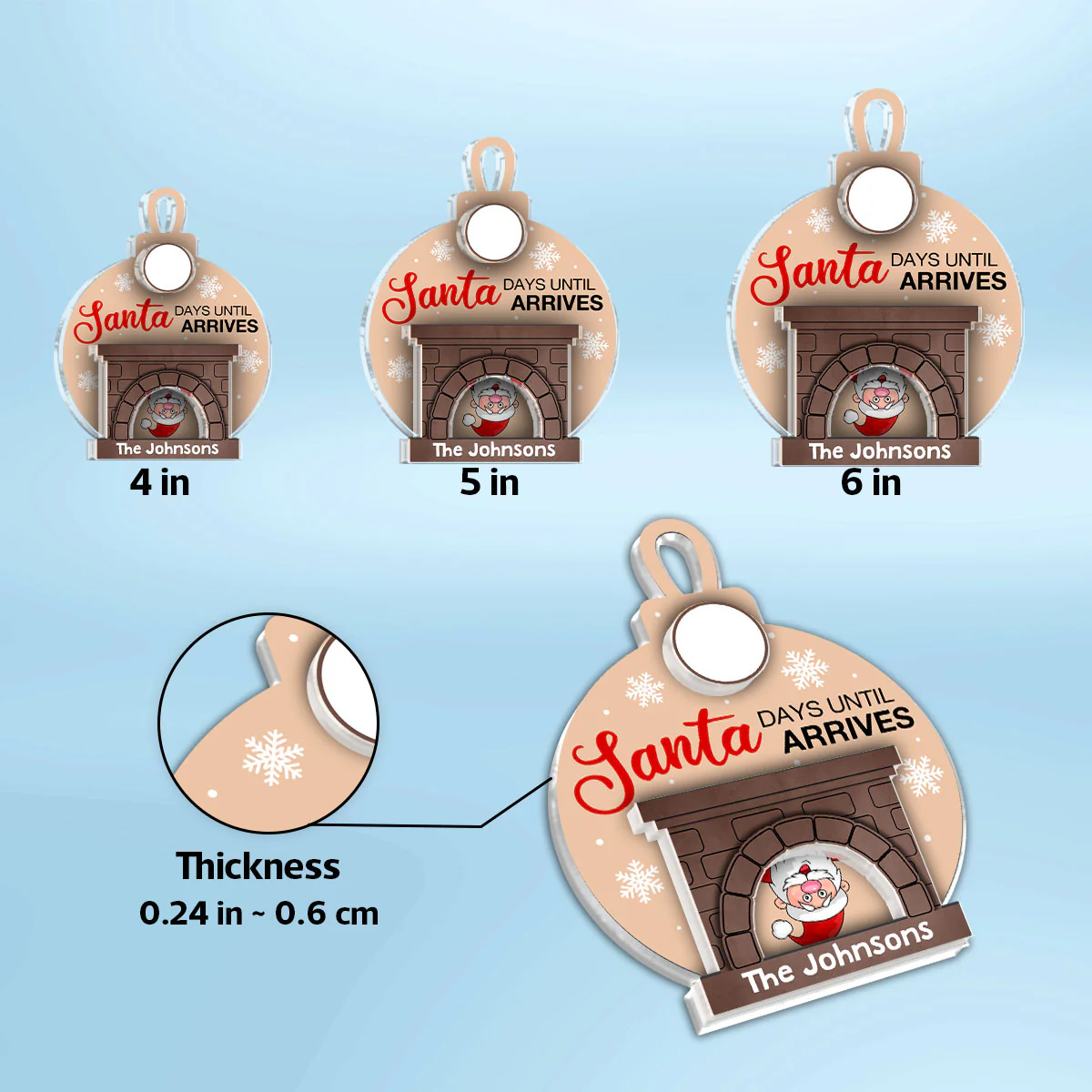 Days Until Santa Arrives Christmas Fireplace Countdown Personalized 2-Layer Acrylic Ornament - Image 9