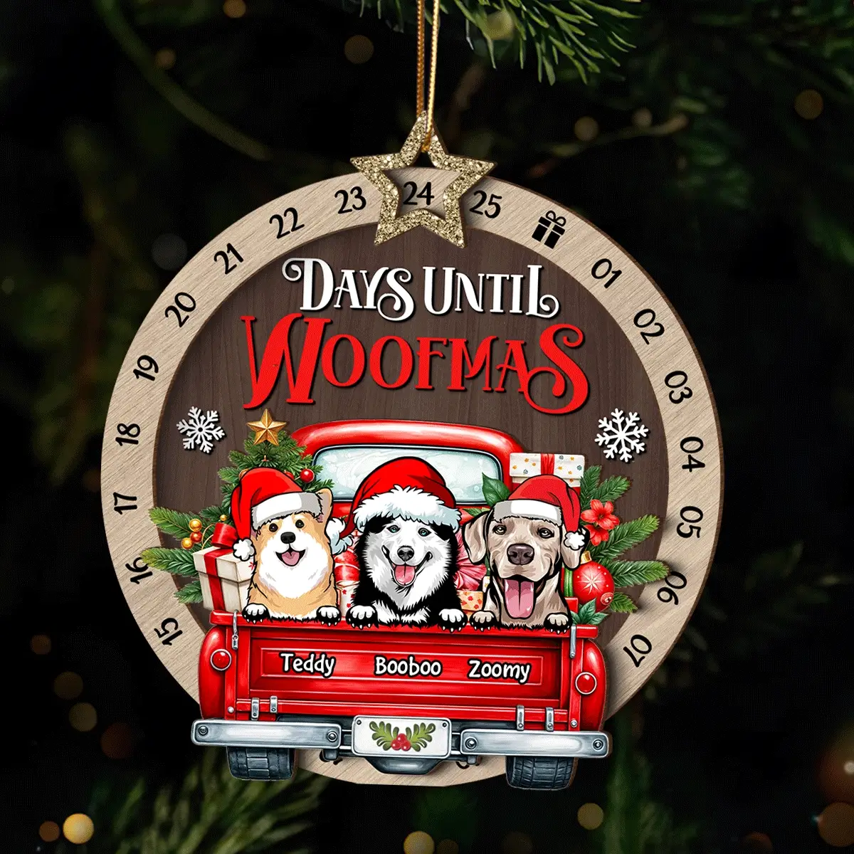 Days Until Woofmas Dogs On Truck Personalized Countdown Ornament, Christmas Gift For Dog Lovers - Image 3