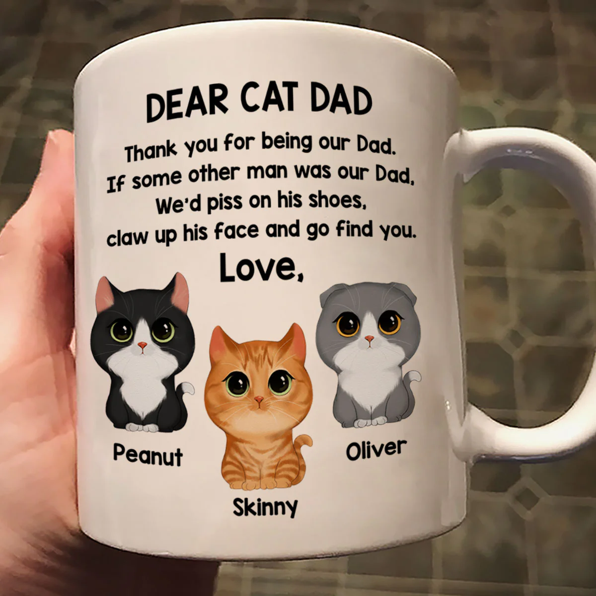 Dear Cat Dad Watercolor Cute Cats Father's Day Gift For Cat Dad Personalized Mug - Image 2