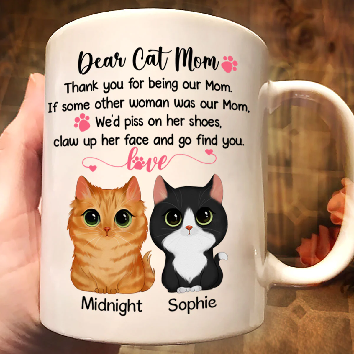 Dear Cat Mom Watercolor Cute Cats Personalized Mug - Image 2