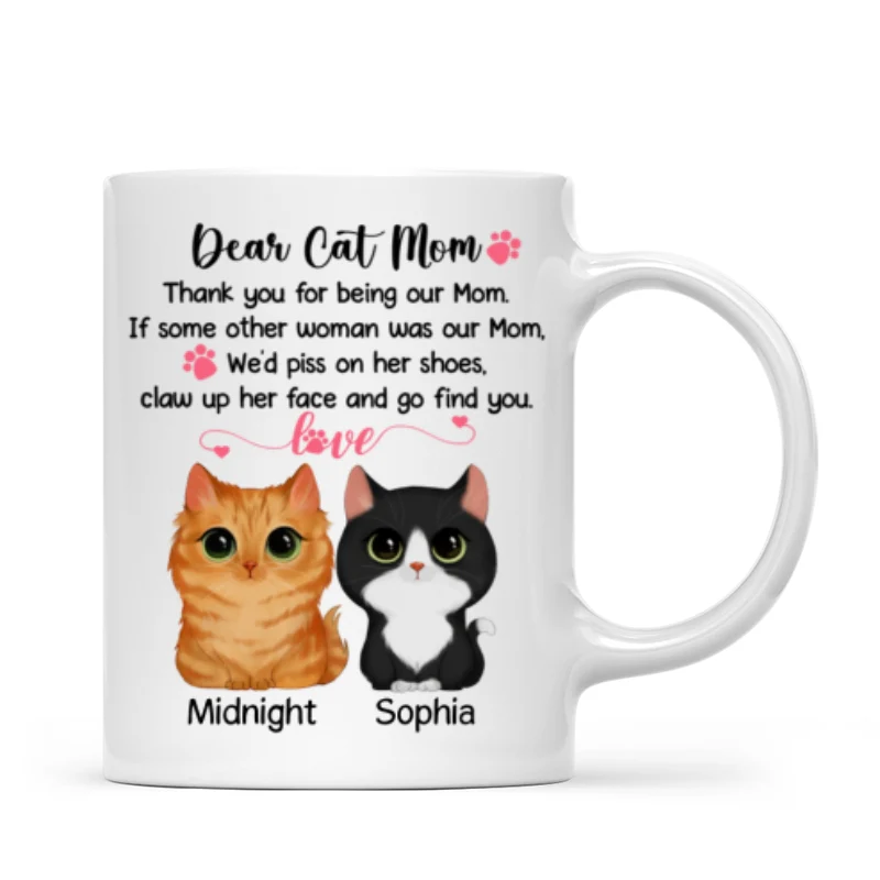 Dear Cat Mom Watercolor Cute Cats Personalized Mug - Image 3