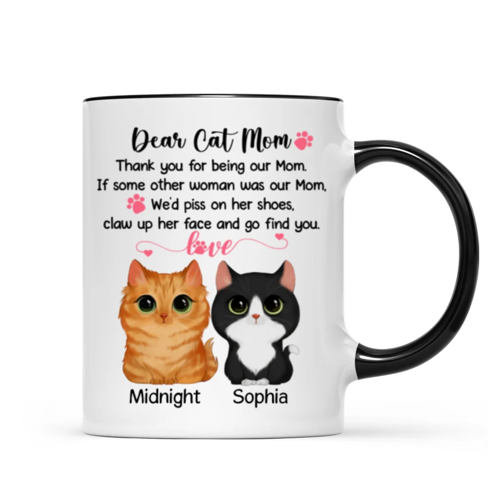 Dear Cat Mom Watercolor Cute Cats Personalized Mug - Image 4