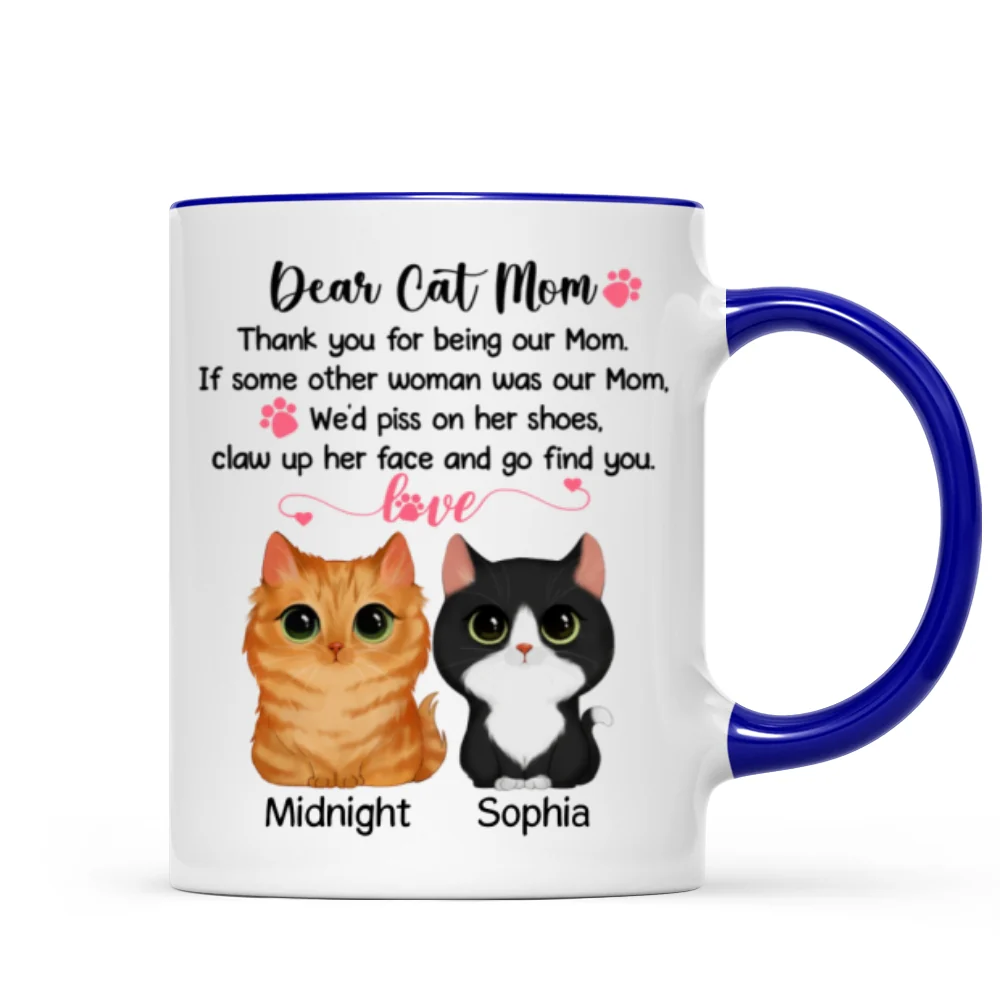 Dear Cat Mom Watercolor Cute Cats Personalized Mug - Image 5