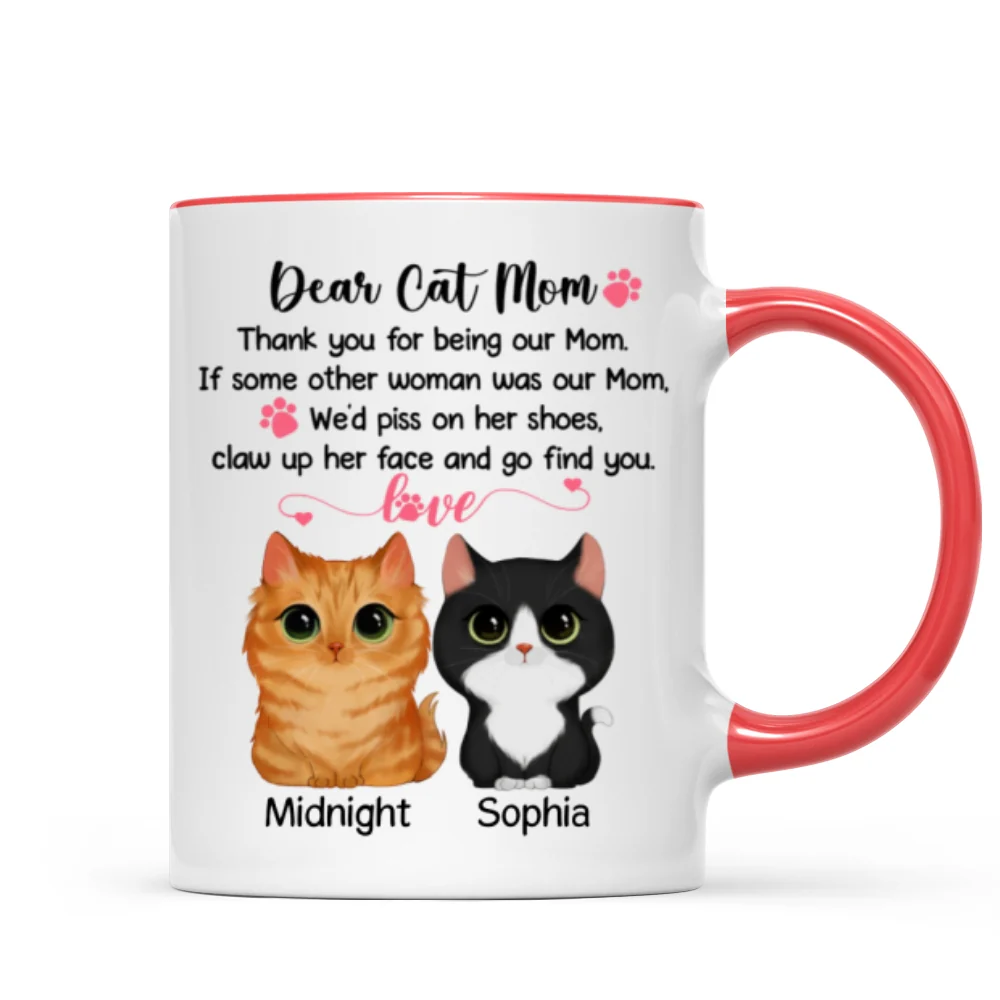 Dear Cat Mom Watercolor Cute Cats Personalized Mug - Image 6