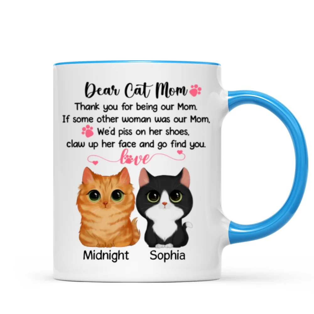 Dear Cat Mom Watercolor Cute Cats Personalized Mug - Image 7