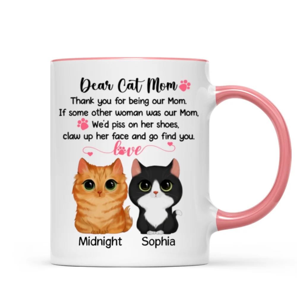 Dear Cat Mom Watercolor Cute Cats Personalized Mug - Image 8