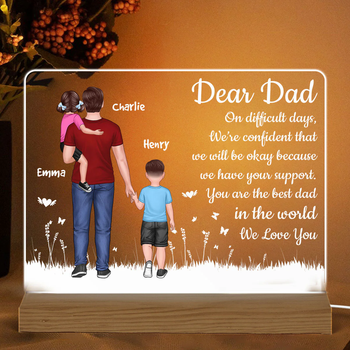 Dear Dad Dad Holding Kids Personalized Warm Custom Shape LED Night Light - Image 2