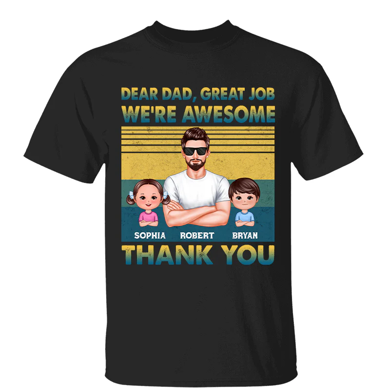 Dear Dad Great Job Green Yellow Retro Personalized Shirt