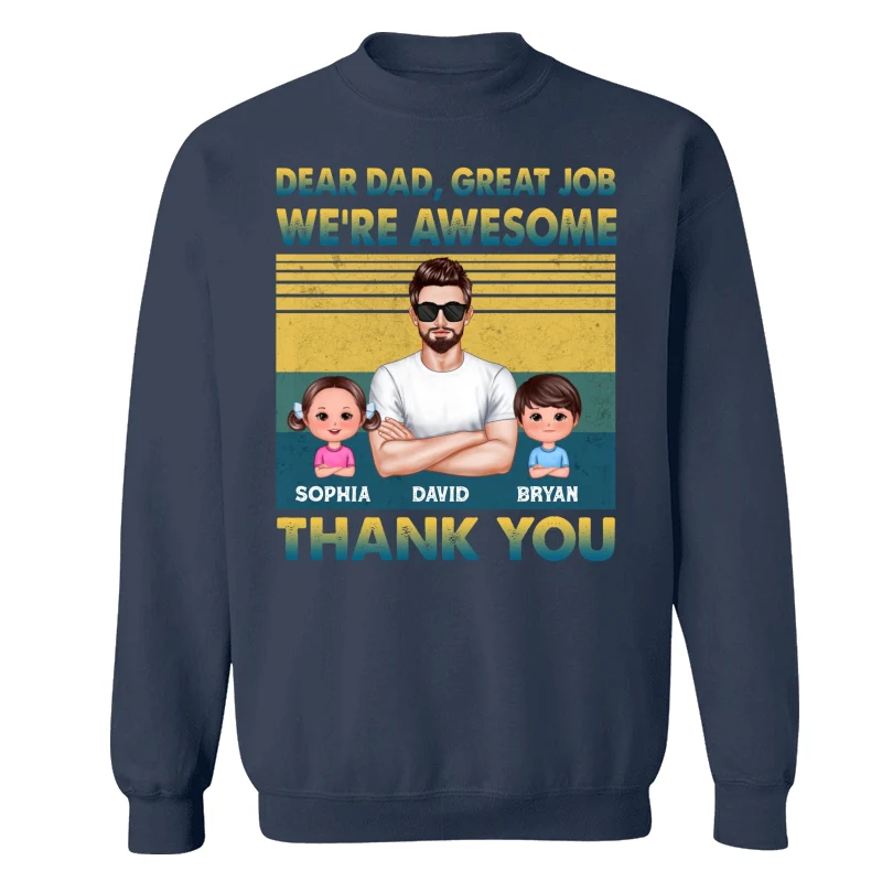 Dear Dad Great Job Green Yellow Retro Personalized Shirt - Image 15