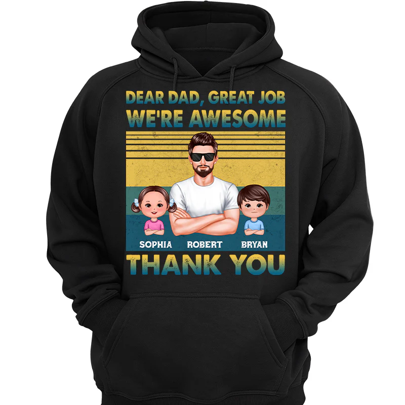 Dear Dad Great Job Green Yellow Retro Personalized Shirt - Image 3