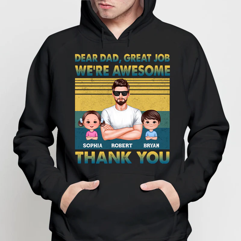 Dear Dad Great Job Green Yellow Retro Personalized Shirt - Image 4