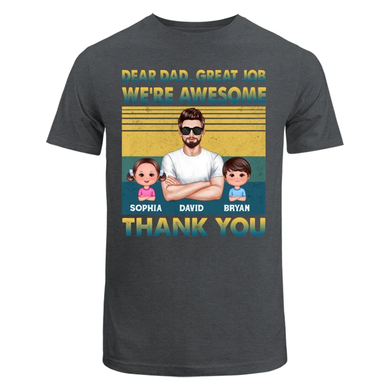 Dear Dad Great Job Green Yellow Retro Personalized Shirt - Image 7