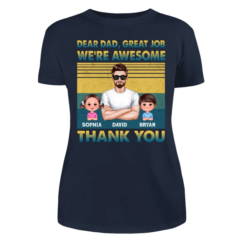 Dear Dad Great Job Green Yellow Retro Personalized Shirt - Image 9