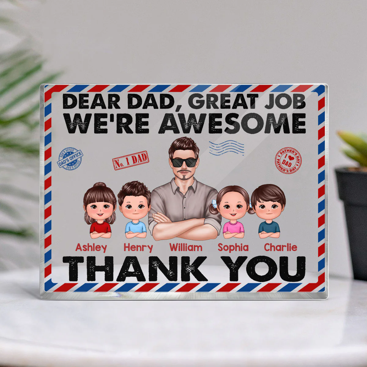 Dear Dad Real Man And Kids Envelope Personalized Horizontal Rectangle Acrylic Block Plaque