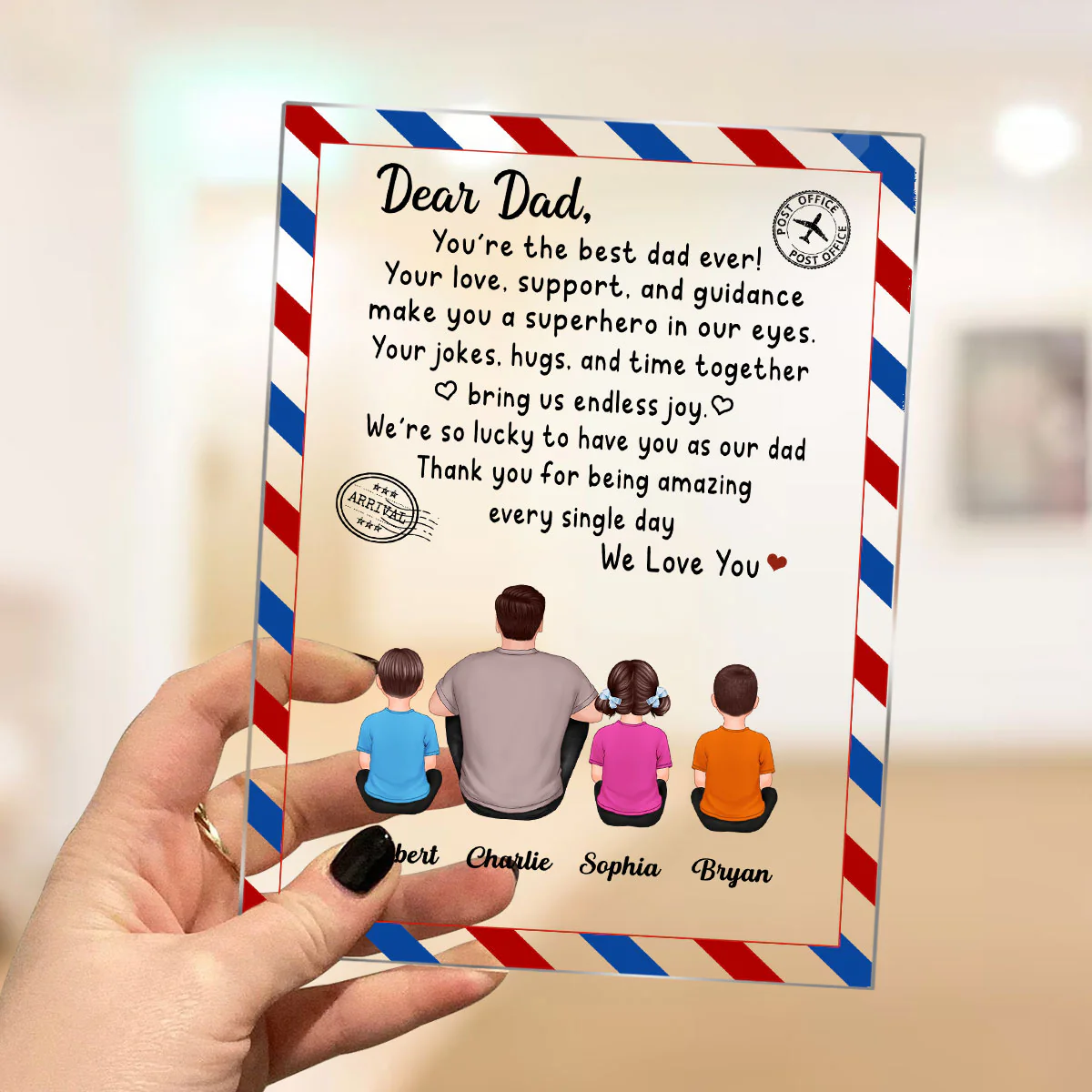 Dear Dad Sitting Dad And Kids Back View Envelope Personalized Acrylic Plaque - Image 3