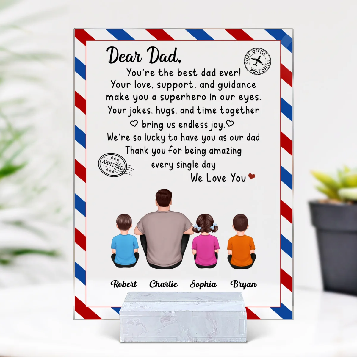 Dear Dad Sitting Dad And Kids Back View Envelope Personalized Acrylic Plaque - Image 4